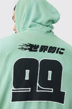 Plus Oversized Zip Thru Heavy Washed Applique Hoodie | BoohooMAN UK