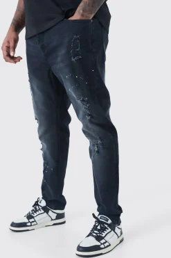 Plus Paint Splatter Distressed Skinny Jeans | BoohooMAN UK