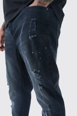 Plus Paint Splatter Distressed Skinny Jeans | BoohooMAN UK