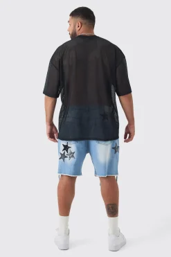 Plus Paris Printed Mesh Basketball T-shirt In Black | BoohooMAN UK