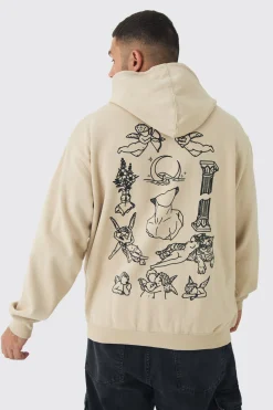 Plus Patchwork Tattoo Print Oversized Hoodie | BoohooMAN UK