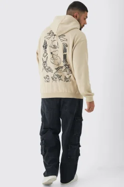 Plus Patchwork Tattoo Print Oversized Hoodie | BoohooMAN UK