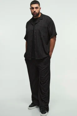 Plus Pinstripe Revere Shirt & Relaxed Trouser Set | BoohooMAN UK