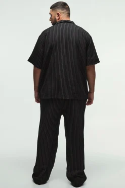 Plus Pinstripe Revere Shirt & Relaxed Trouser Set | BoohooMAN UK