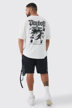 Plus Playboy Back Printed Licensed T-shirt In White | BoohooMAN UK