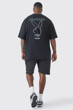 Plus Playboy Rhinestone License T-shirt | BoohooMAN UK