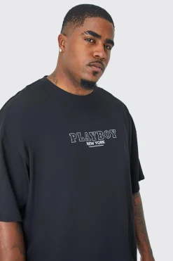 Plus Playboy Rhinestone License T-shirt | BoohooMAN UK