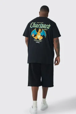 Plus Pokemon Charizard License Back Print T-shirt | BoohooMAN UK