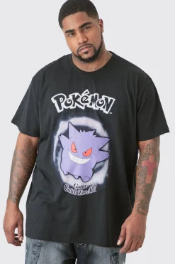 Plus Pokemon Gengar Printed Licensed T-shirt In Black | BoohooMAN UK