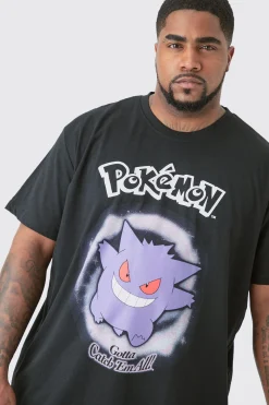 Plus Pokemon Gengar Printed Licensed T-shirt In Black | BoohooMAN UK