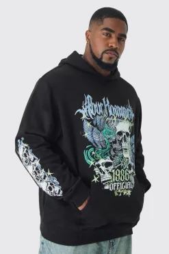 Plus Pour Homme Butterfly Print Hoodie In Black | BoohooMAN UK