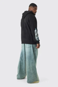 Plus Pour Homme Butterfly Print Hoodie In Black | BoohooMAN UK