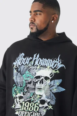 Plus Pour Homme Butterfly Print Hoodie In Black | BoohooMAN UK
