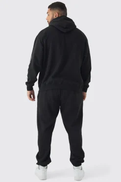 Plus Pour Homme Cross Print Tracksuit In Black | BoohooMAN UK