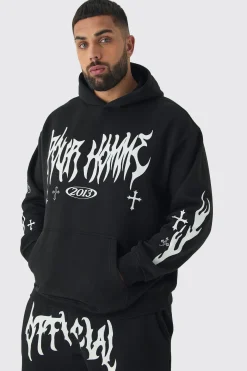 Plus Pour Homme Cross Print Tracksuit In Black | BoohooMAN UK