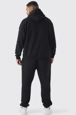 Plus Pour Homme Cross Print Oversized Tracksuit In Black | BoohooMAN UK