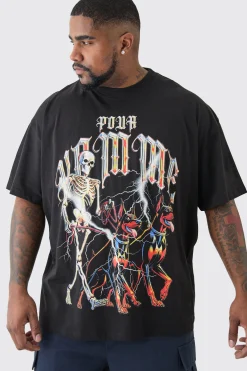 Plus Pour Homme Dog Skeleton T-shirt In Black | BoohooMAN UK
