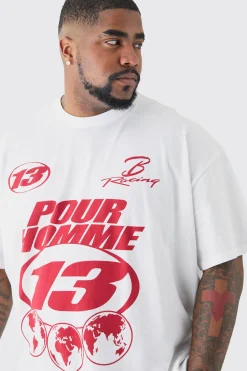 Plus Pour Homme Moto T-shirt In White | BoohooMAN UK