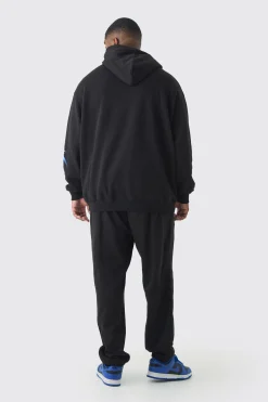 Plus Pour Homme Print Tracksuit In Black | BoohooMAN UK
