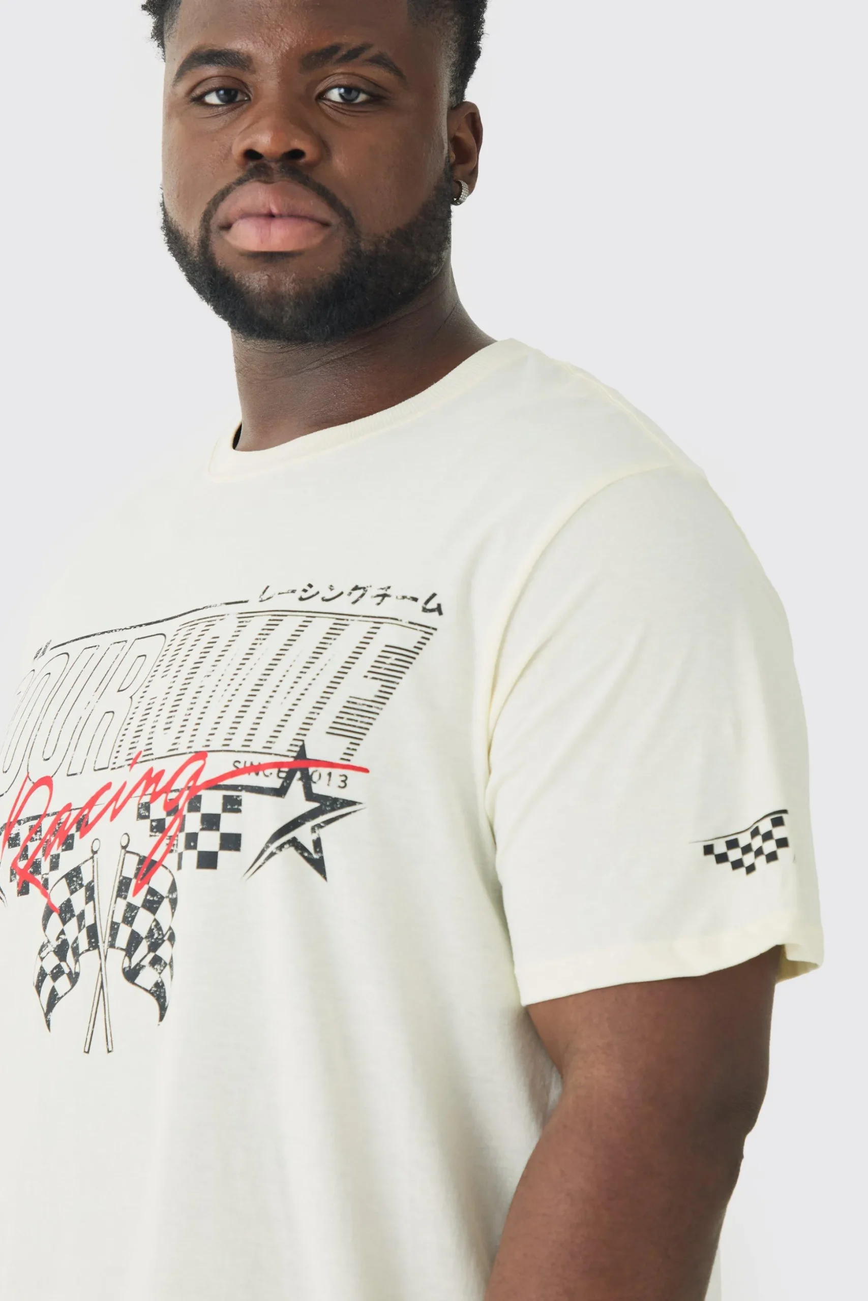 Plus Pour Homme Racing Print T-shirt | BoohooMAN UK