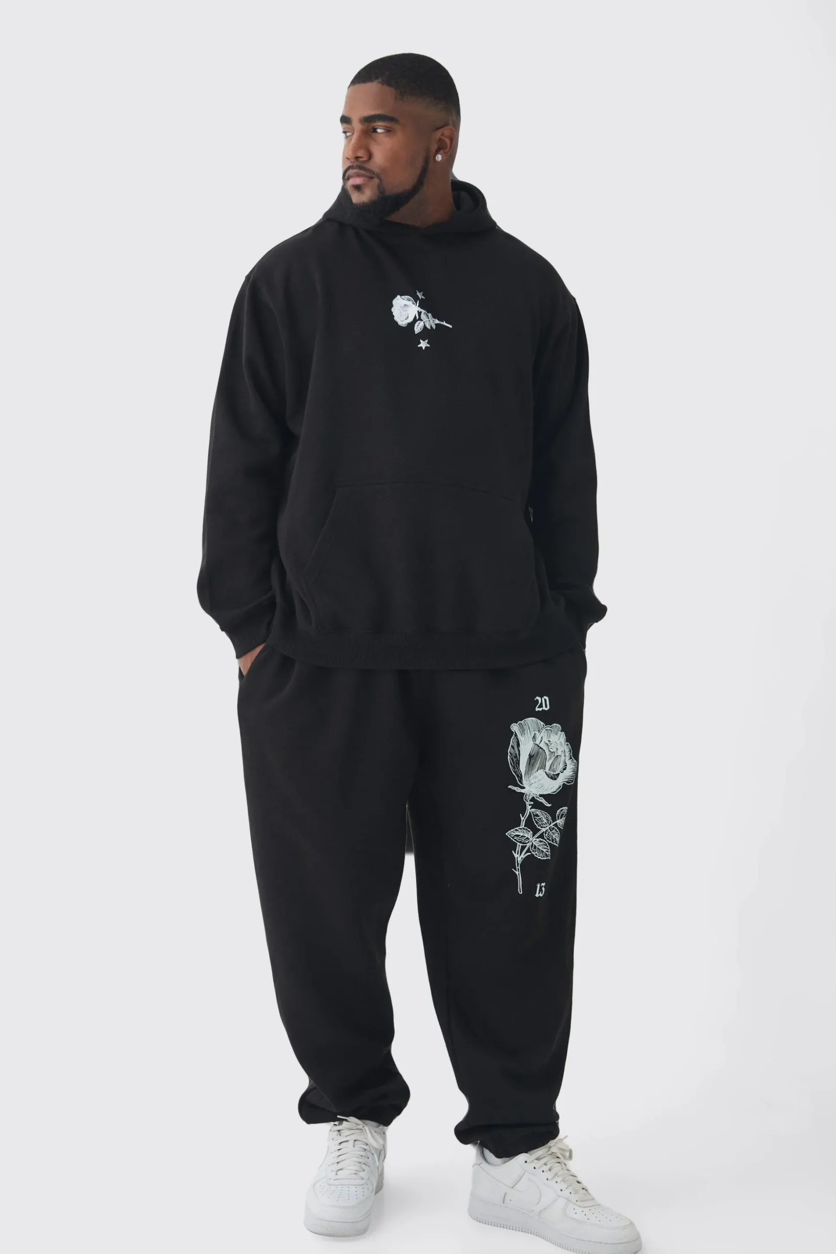 Plus Pour Homme Rose Print Tracksuit | BoohooMAN UK