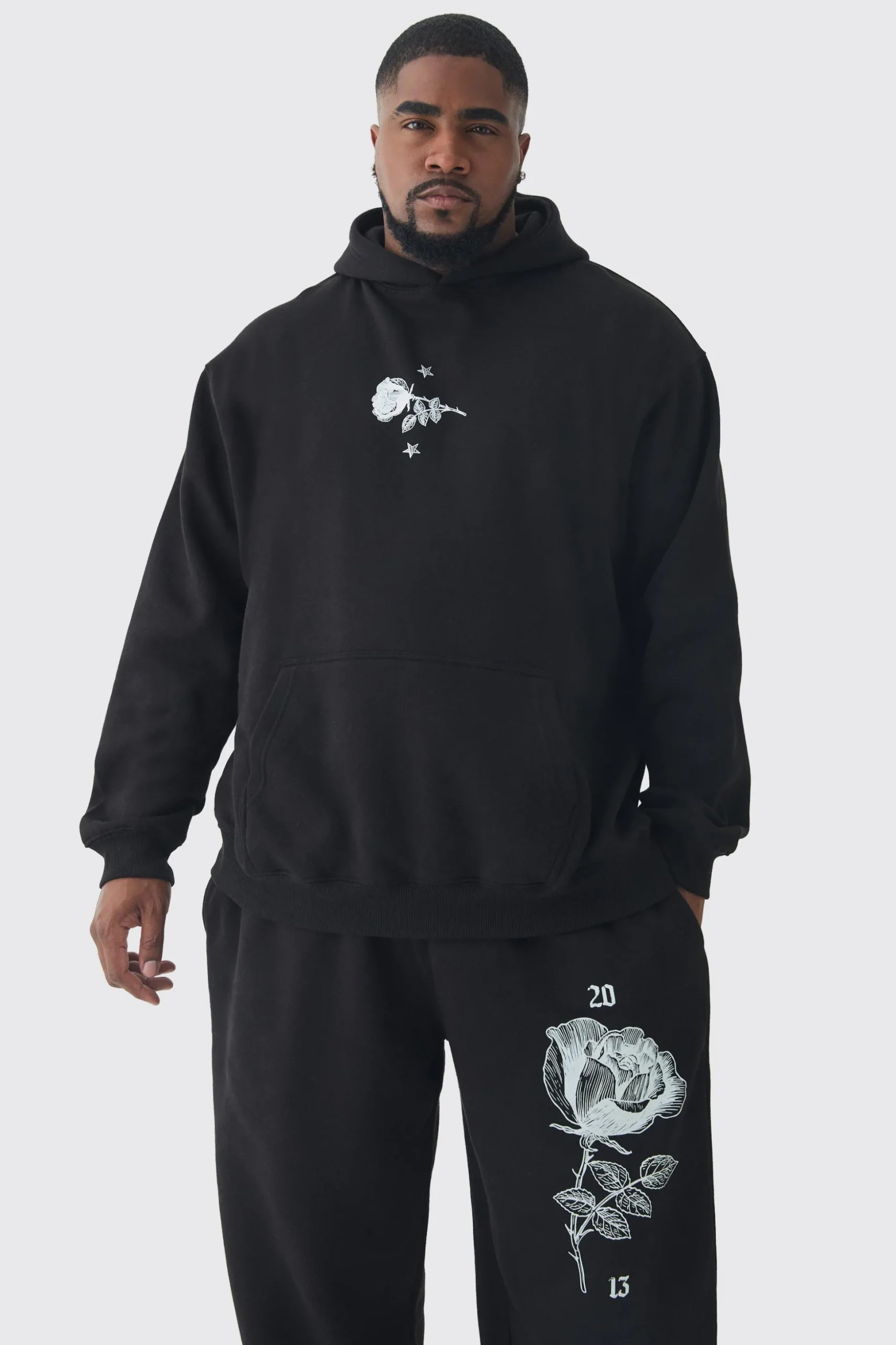 Plus Pour Homme Rose Print Tracksuit | BoohooMAN UK