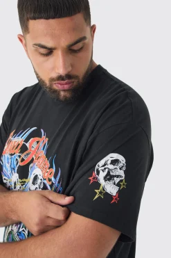 Plus Pour Homme Skull Print Oversized T-shirt In Black | BoohooMAN UK