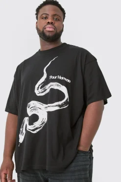 Plus Pour Homme Snake Graphic Oversized T-shirt | BoohooMAN UK