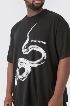 Plus Pour Homme Snake Graphic Oversized T-shirt | BoohooMAN UK