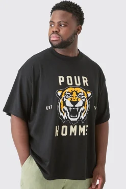 Plus Pour Homme Tiger Graphic Oversized T-shirt | BoohooMAN UK