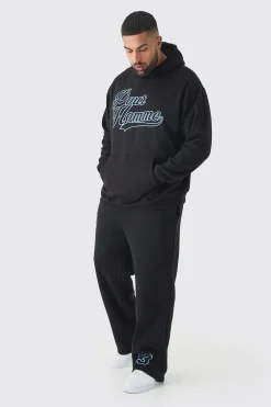 Plus Pour Homme Varisty Hoodie & Relaxed Fit Jogger Tracksuit | BoohooMAN UK
