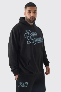 Plus Pour Homme Varisty Hoodie & Relaxed Fit Jogger Tracksuit | BoohooMAN UK