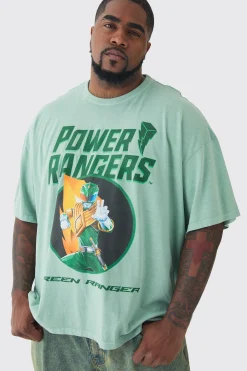 Plus Power Ranger License Print T-shirt In Green | BoohooMAN UK