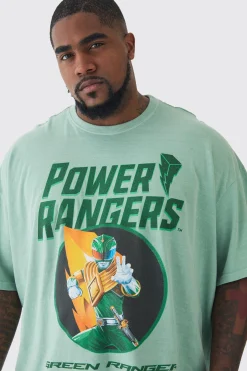 Plus Power Ranger License Print T-shirt In Green | BoohooMAN UK