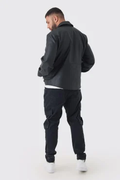 Plus PU Biker Jacket In Black | BoohooMAN UK