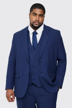 Plus Regular Fit Check Suit Suit In Navy | BoohooMAN UK