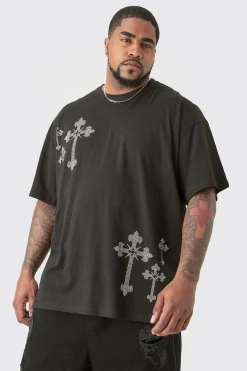 Plus Regular Fit Embellished Cross T-Shirt | BoohooMAN UK