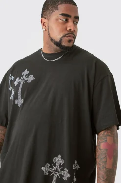 Plus Regular Fit Embellished Cross T-Shirt | BoohooMAN UK