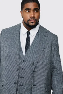 Plus Regular Fit Mini Dogtooth Suit In Grey | BoohooMAN UK
