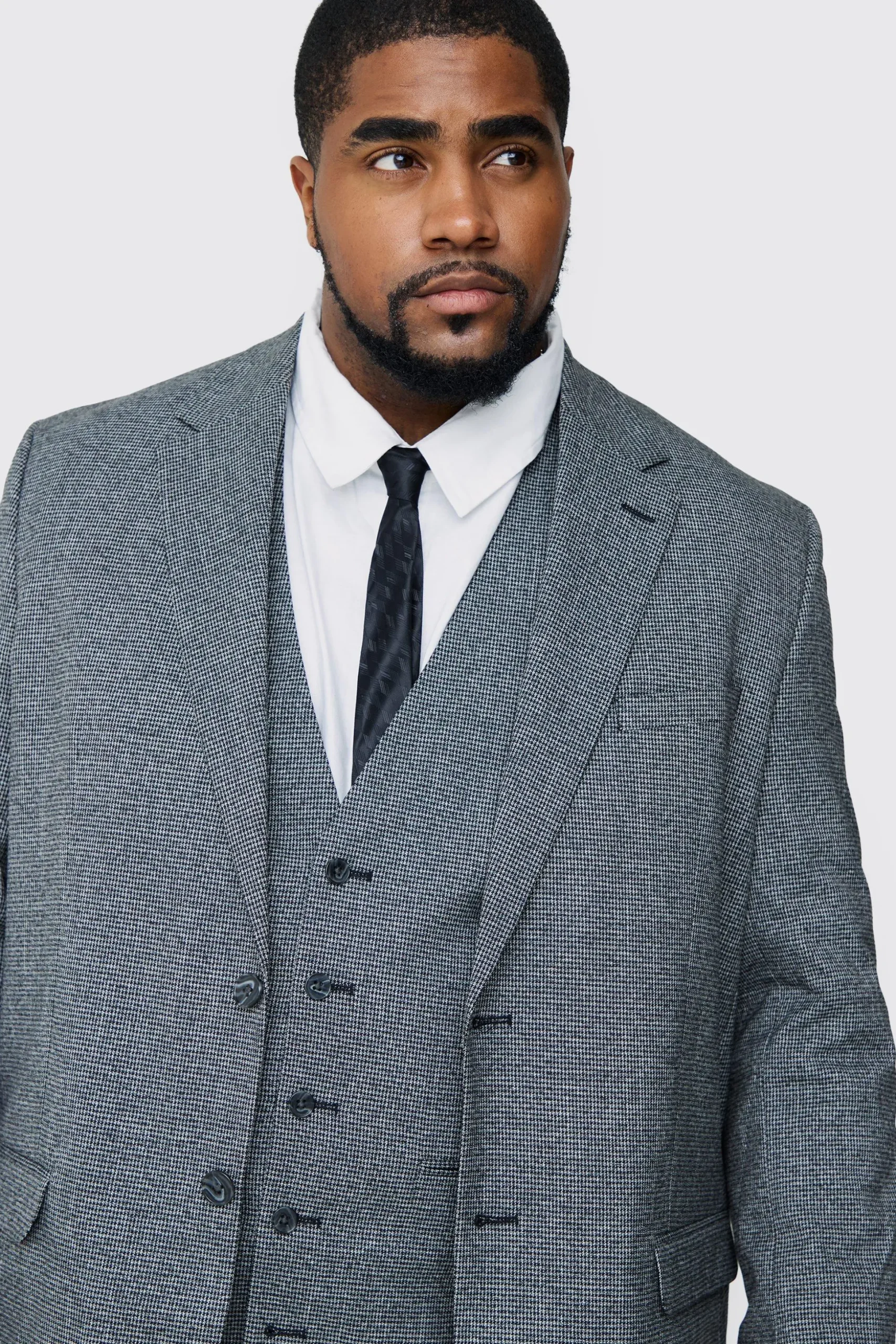 Plus Regular Fit Mini Dogtooth Suit In Grey | BoohooMAN UK