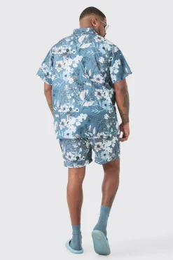 Plus Regular Floral Print Shirt & Swim Short Set | BoohooMAN UK