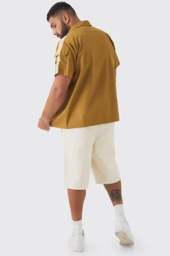 Plus Regular Panel Twill Shirt | BoohooMAN UK