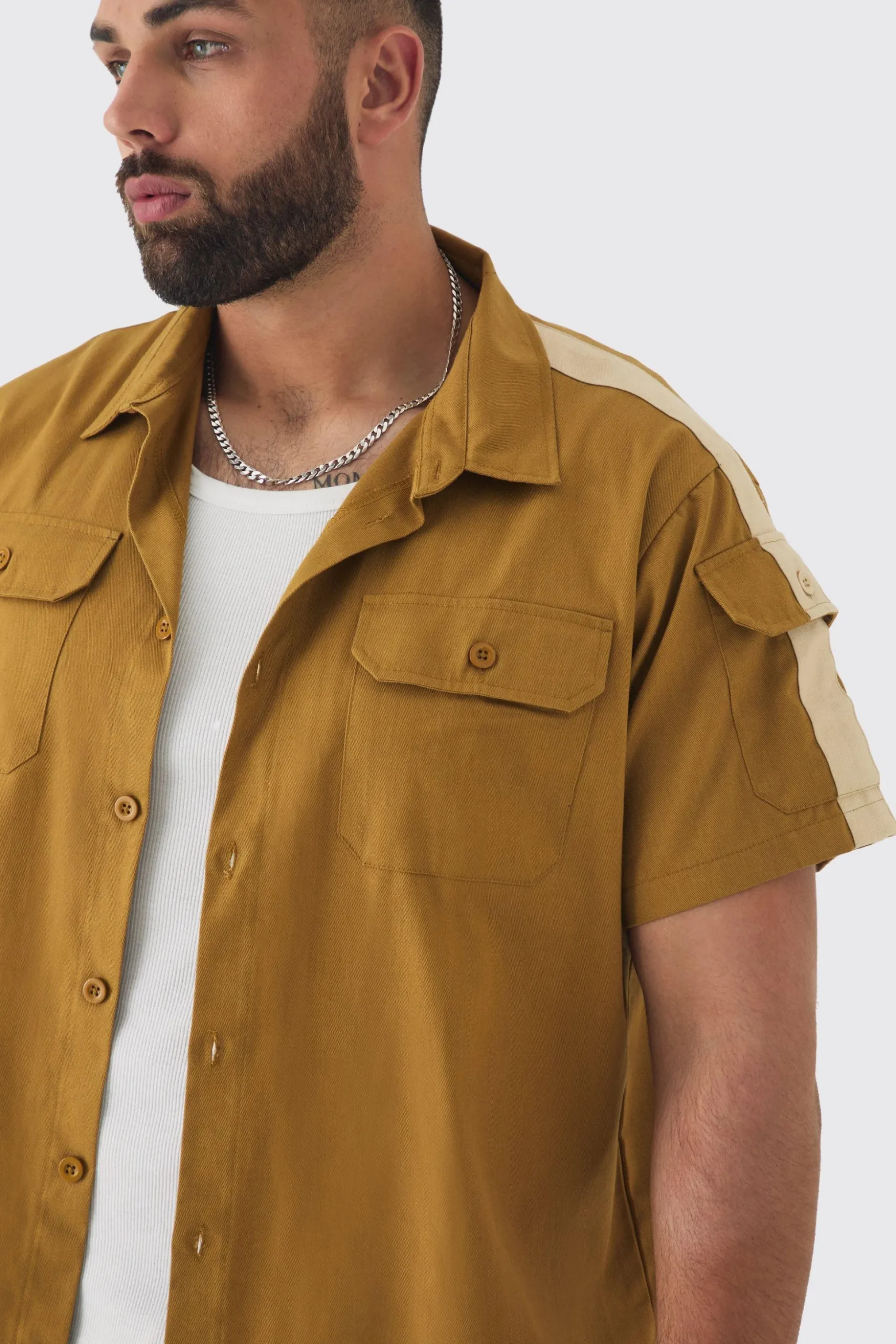 Plus Regular Panel Twill Shirt | BoohooMAN UK