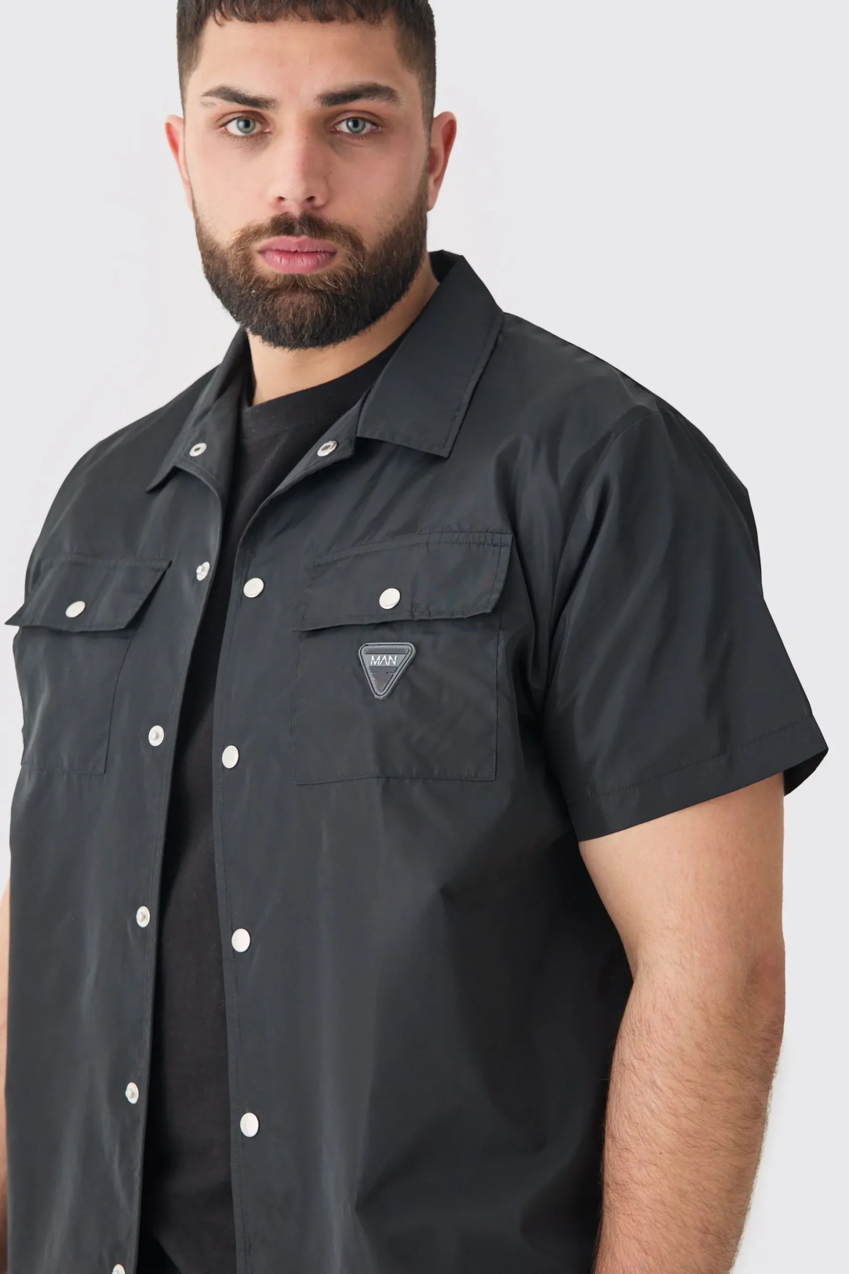 Plus Regular Patch Pocket Nylon Man Overshirt | BoohooMAN UK