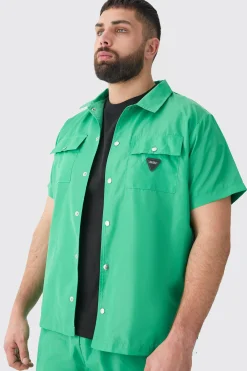 Plus Regular Patch Pocket Nylon Man Overshirt | BoohooMAN UK