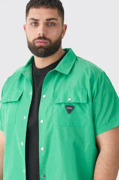 Plus Regular Patch Pocket Nylon Man Overshirt | BoohooMAN UK