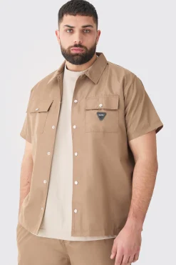 Plus Regular Patch Pocket Nylon Man Overshirt | BoohooMAN UK