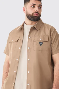 Plus Regular Patch Pocket Nylon Man Overshirt | BoohooMAN UK