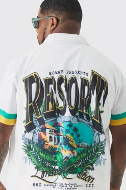 Plus Regular Resort Print Shirt & Swim Short Set In Yellow | BoohooMAN UK