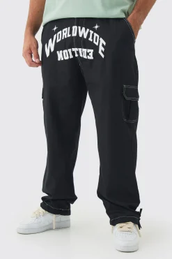 Plus Relaxed Cargo Worldwide Print Trouser | BoohooMAN UK